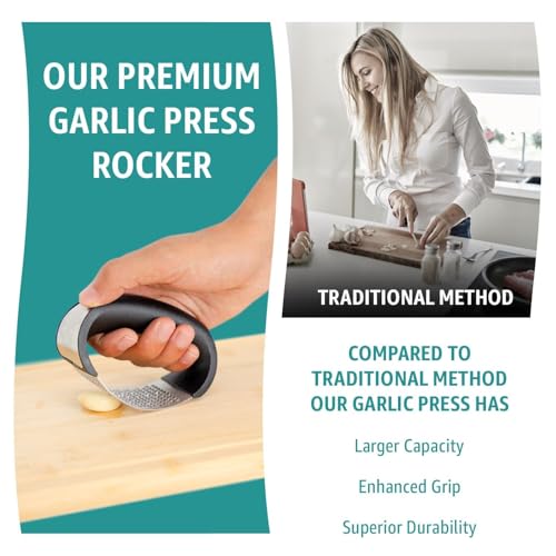 Global Digitronix garlic mincer action during quick rocking mince.
