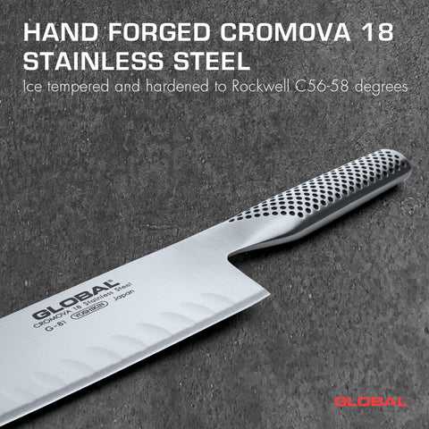 Global G-81 Nakiri knife side profile highlighting hollow ground design