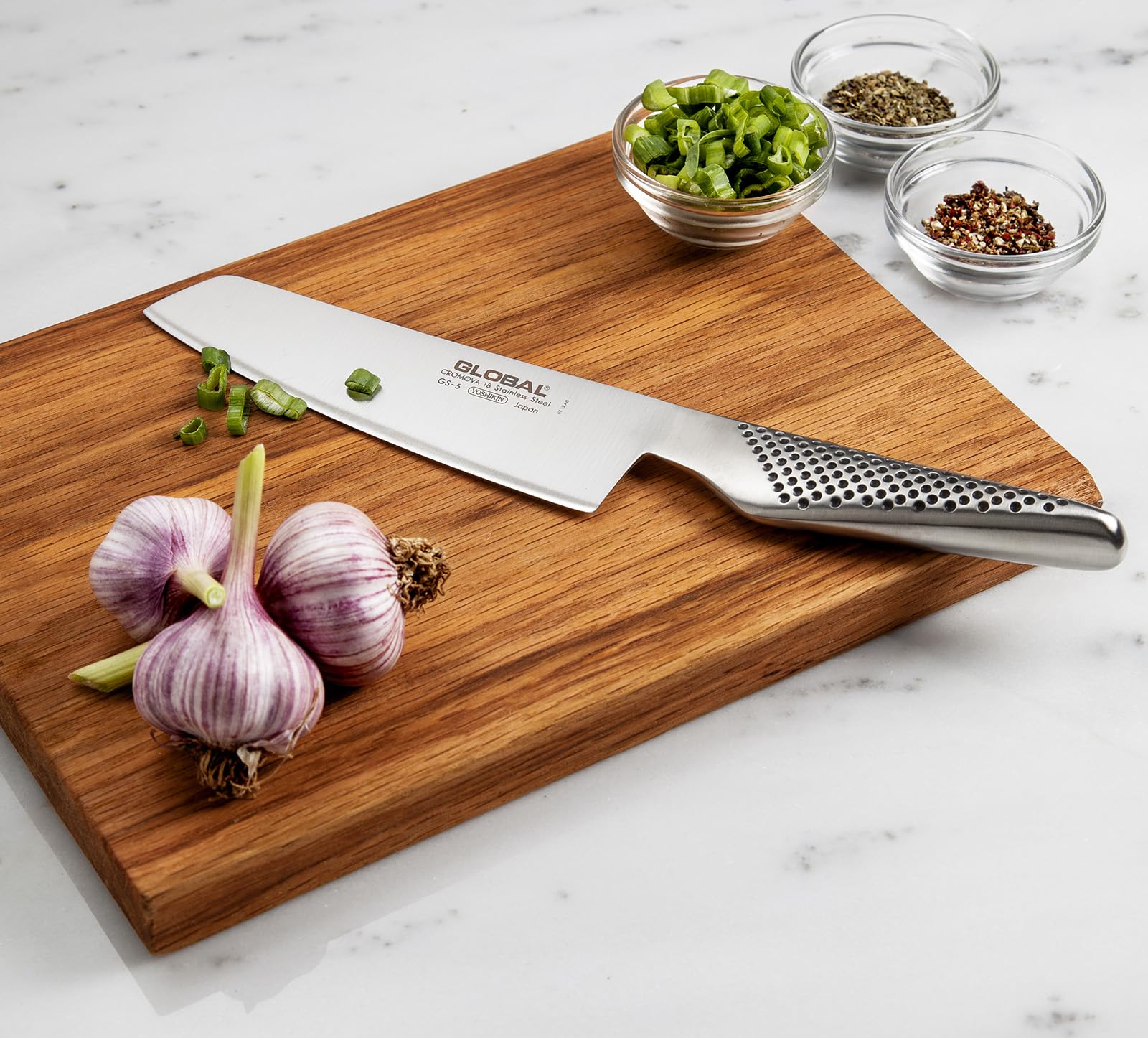 Global Osaka knife set displayed together, elevating kitchen organization
