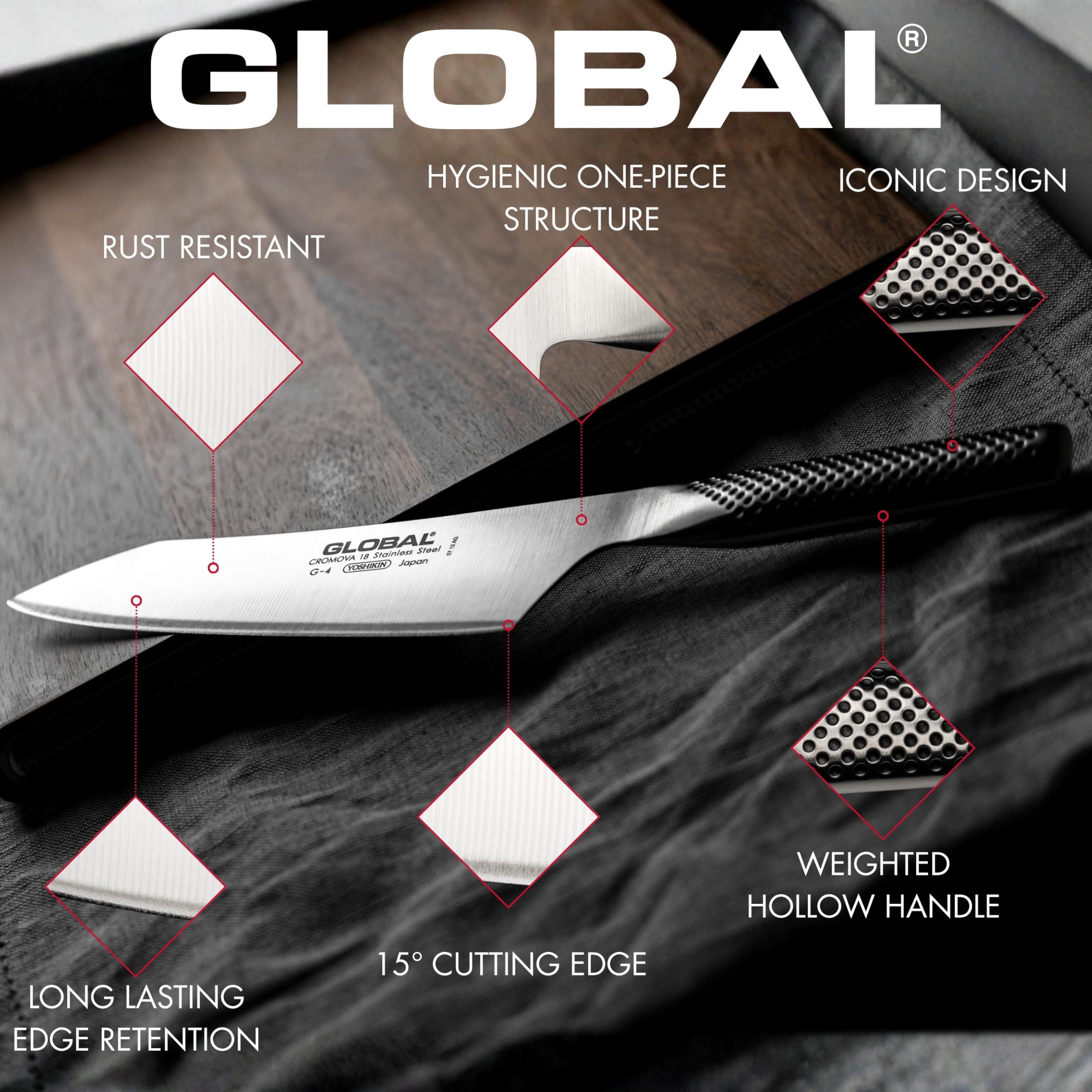 Global Sai knife in a modern kitchen setup for everyday cooking.
