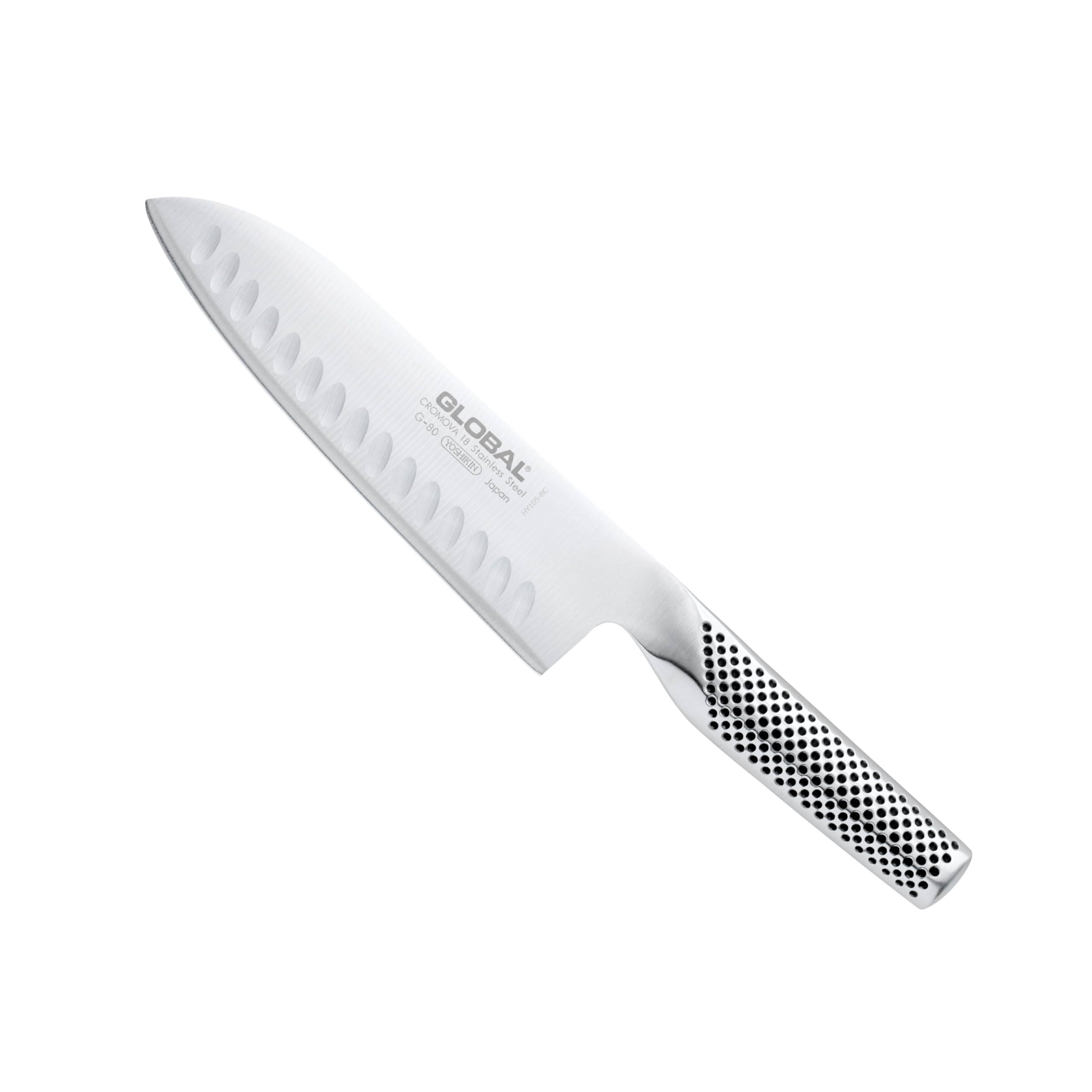 Global 7-inch hollow ground Santoku blade ready for precise vegetable slicing