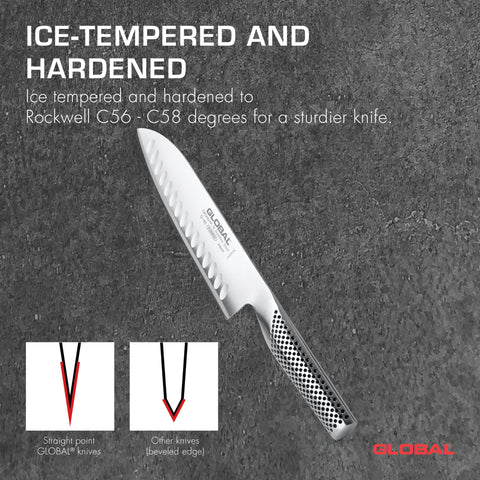 Global 7-inch Santoku knife made in Japan ensures quality and balance