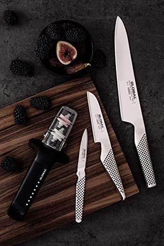 Global Stage 2 Sharpener black, white coarse wheel restores dull blades with controlled strokes