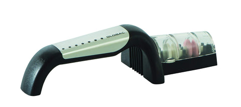 Global Stage 2 Sharpener black front view, compact home sharpening for precise blades