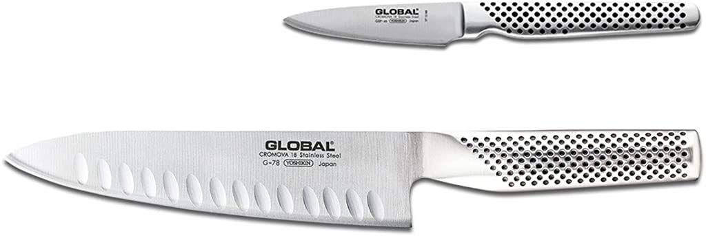 Global two-piece knife set featuring a 7in fluted cook’s knife for precise prep
