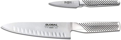 Global two-piece knife set featuring a 7in fluted cook’s knife for precise prep