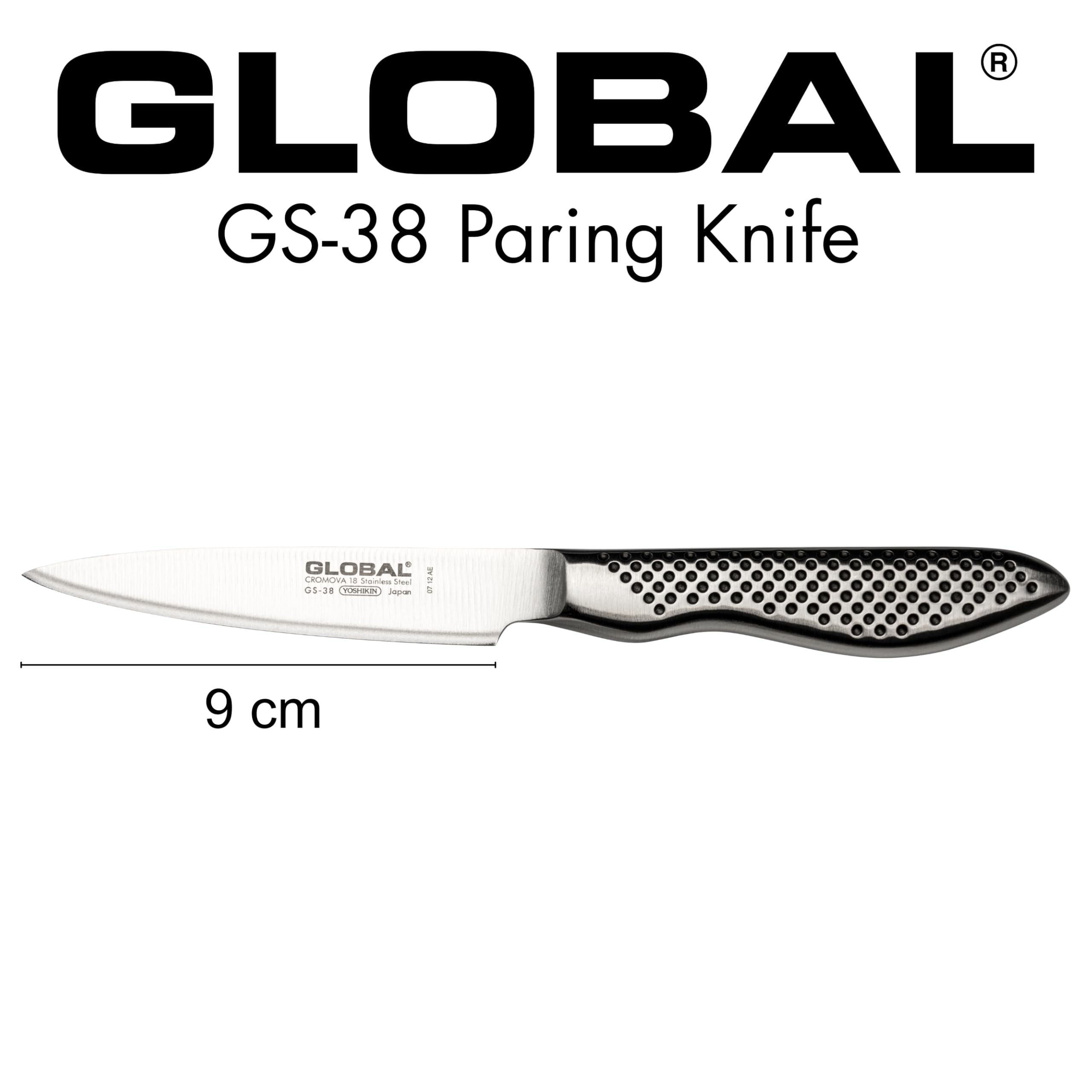 Global paring knife in Western style on cutting board offers precise peeling.