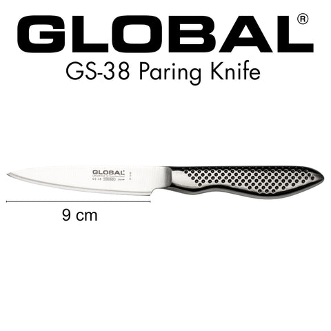Global paring knife in Western style on cutting board offers precise peeling.