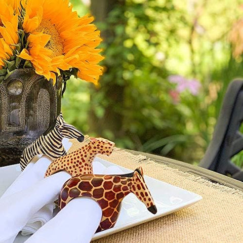 Global Crafts mahogany giraffe napkin ring offers playful sophistication