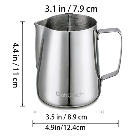 Globotech espresso steaming pitcher side view enables smooth, controlled pours