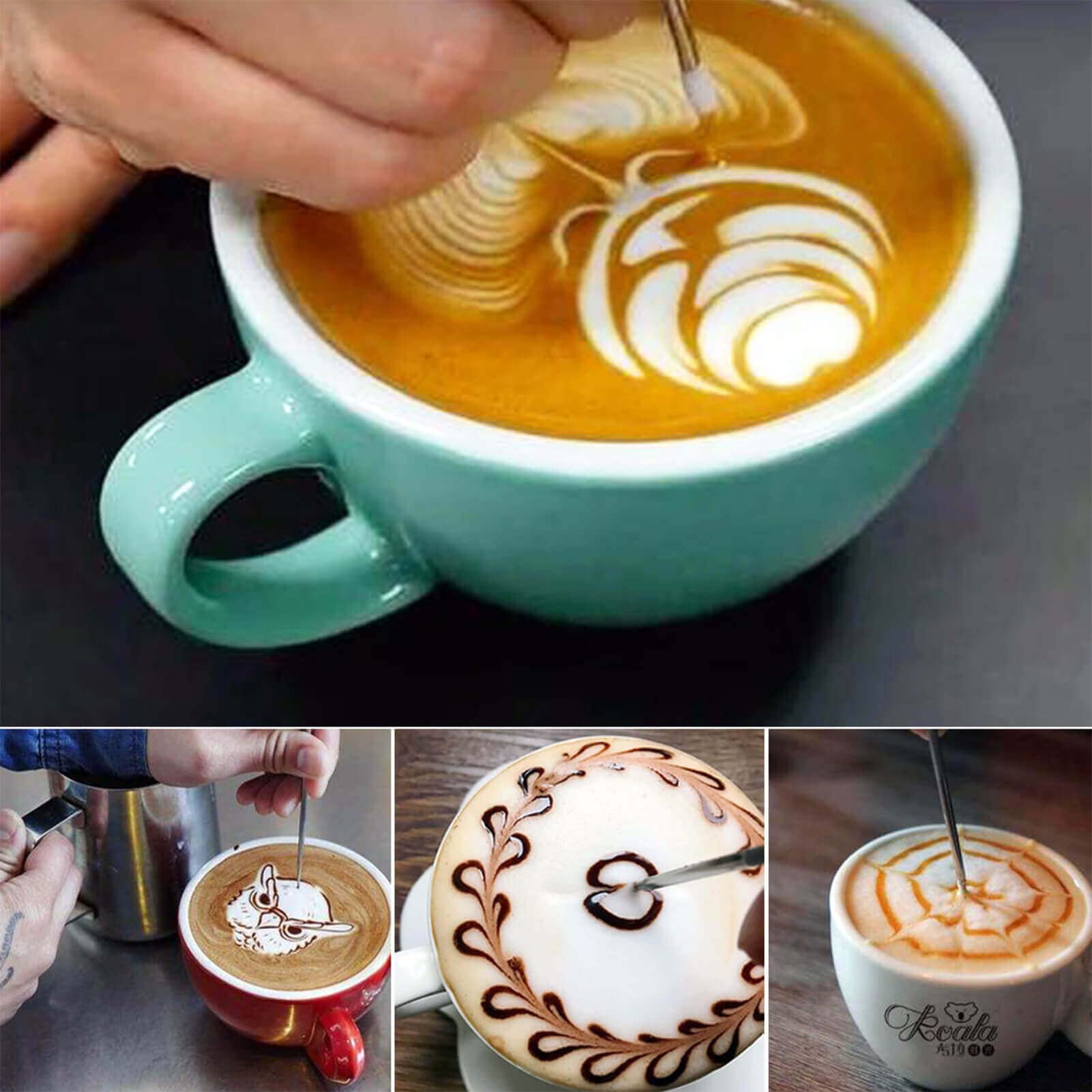Globotech latte art-ready pitcher complements a home café setup.