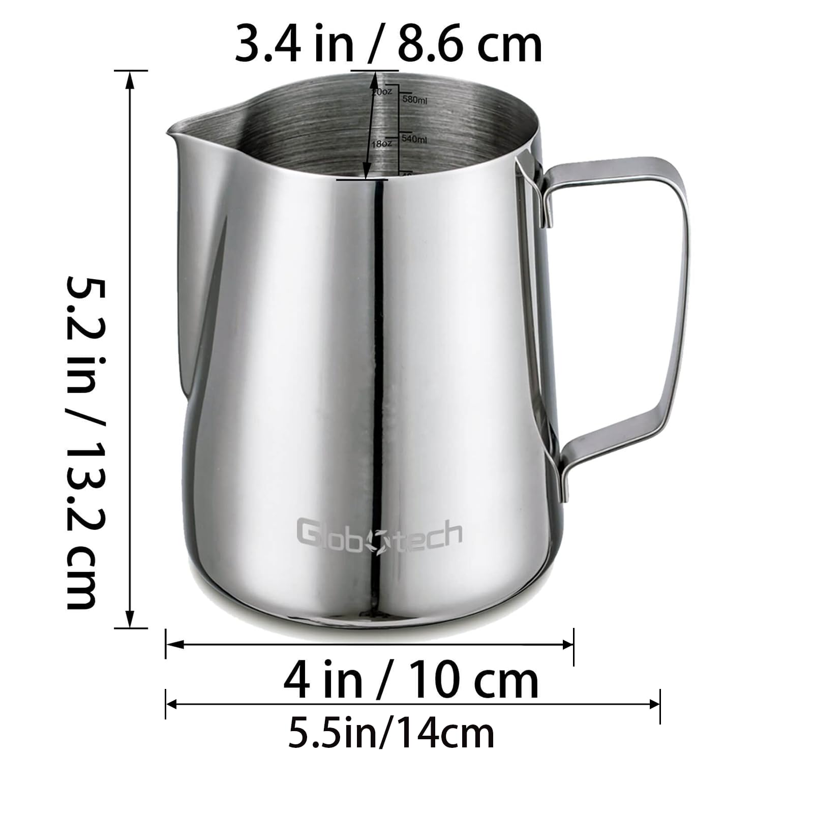 Globotech stainless steel milk pitcher delivers durable performance for busy kitchens.