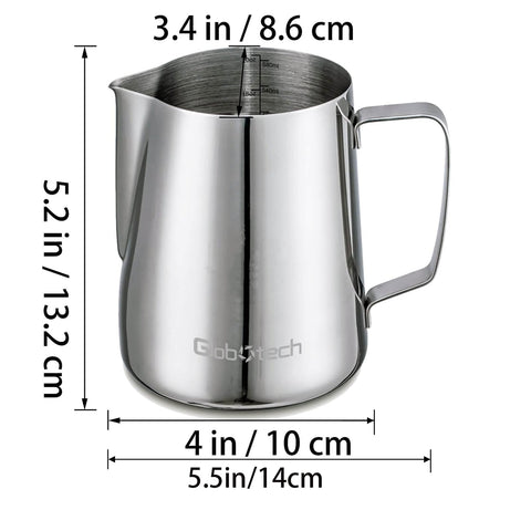 Globotech stainless steel milk pitcher delivers durable performance for busy kitchens.