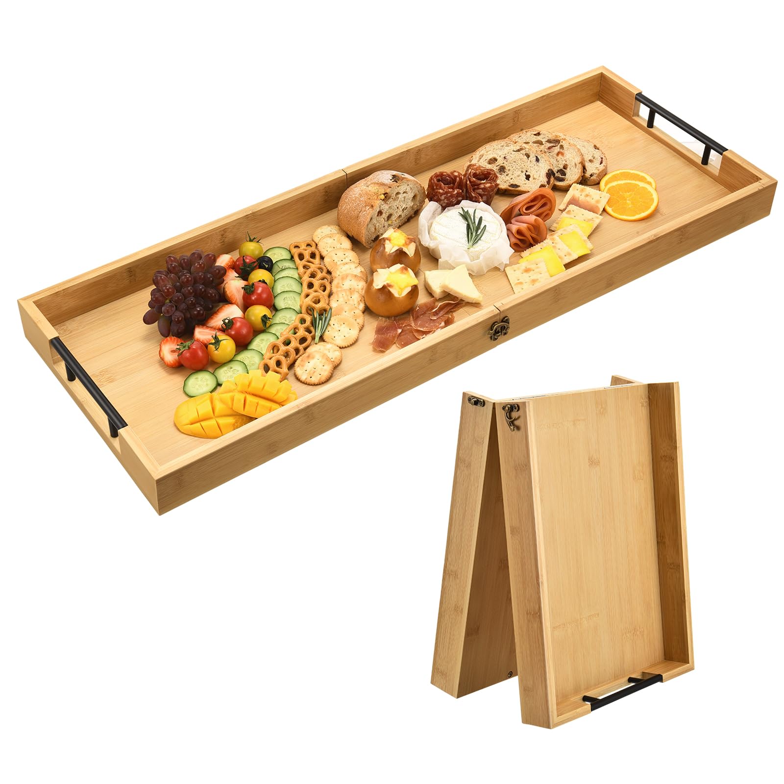 GLOKUUCA large foldable bamboo charcuterie board showing ample serving surface for parties.