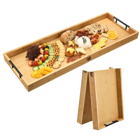 GLOKUUCA large foldable bamboo charcuterie board showing ample serving surface for parties.
