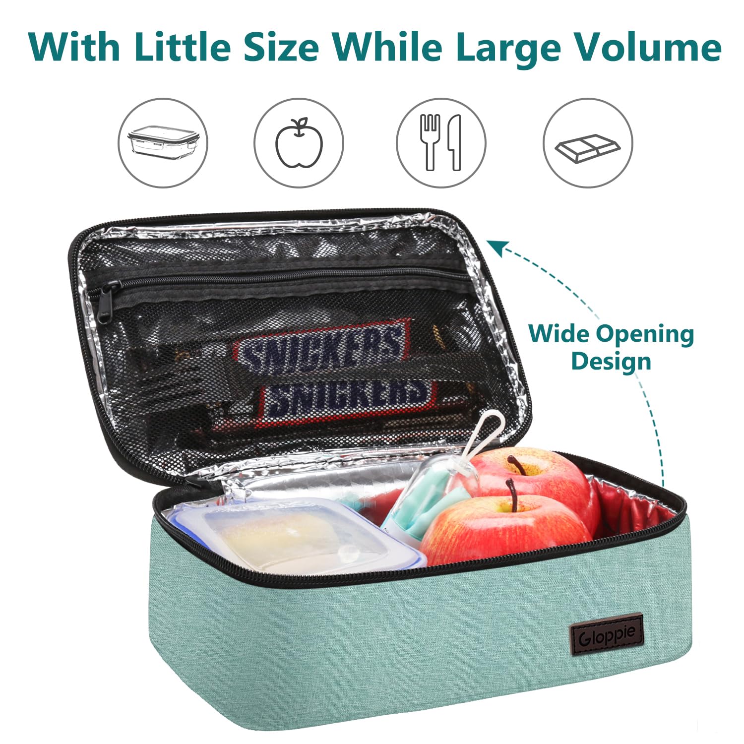 Gloppie Little Lunch Bag green exterior with waterproof fabric protecting contents.