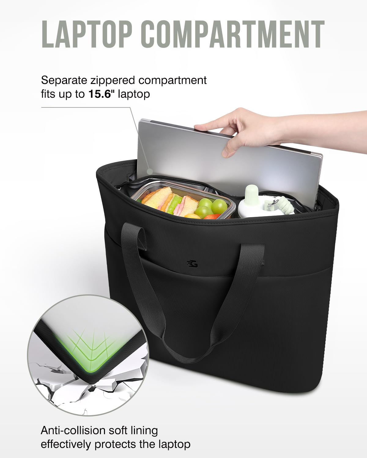 GLORIEROO 23L tote offers large capacity for work essentials and snacks.