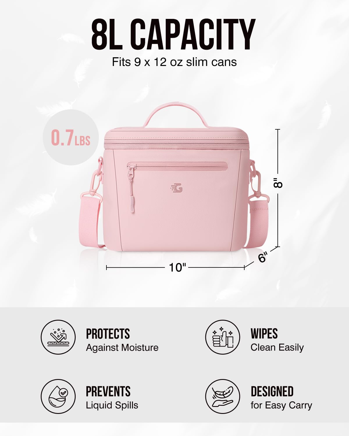 GLORIEROO insulated lunch box bag includes an adjustable strap for shoulder or handheld carry.
