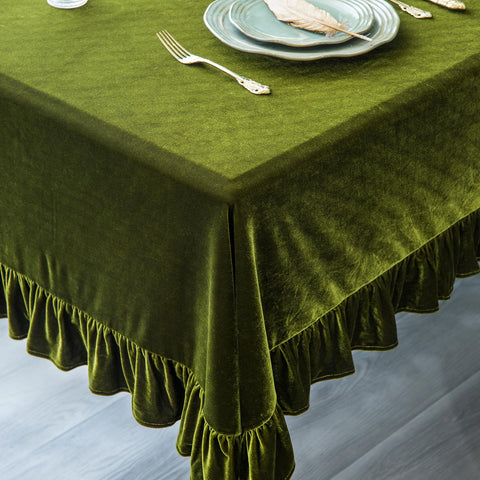GLORY SEASON velvet tablecloth elegant olive green decor for parties and family meals