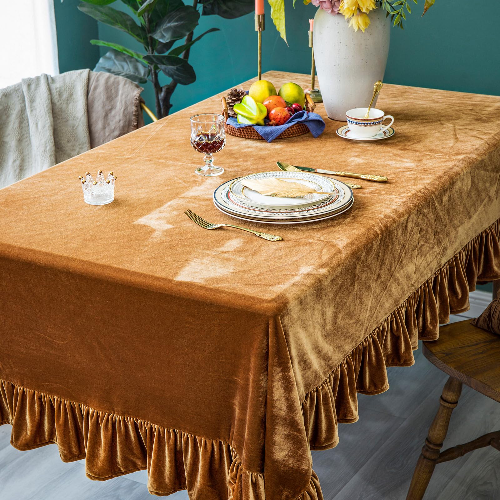 GLORY SEASON velvet tablecloth on outdoor patio, ideal for al fresco decor
