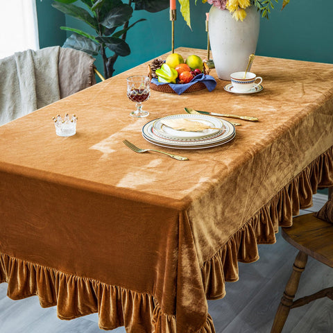 GLORY SEASON velvet tablecloth on outdoor patio, ideal for al fresco decor