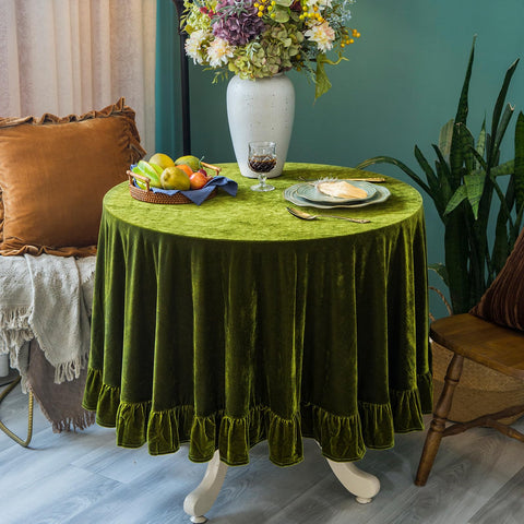 GLORY SEASON velvet tablecloth round setup on dining table for elegant everyday meals