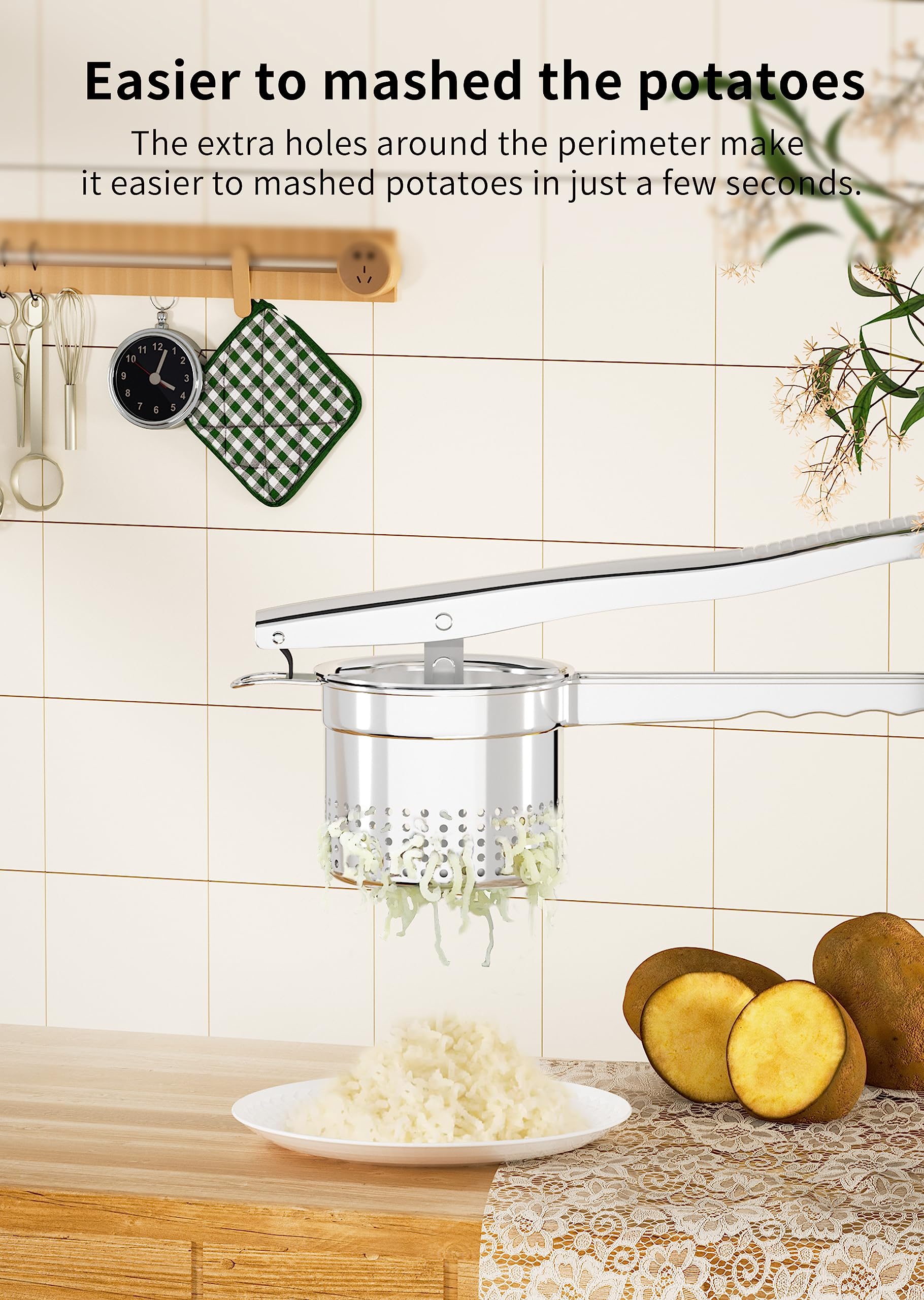 GloTika heavy-duty stainless steel potato masher for quick, even texture.