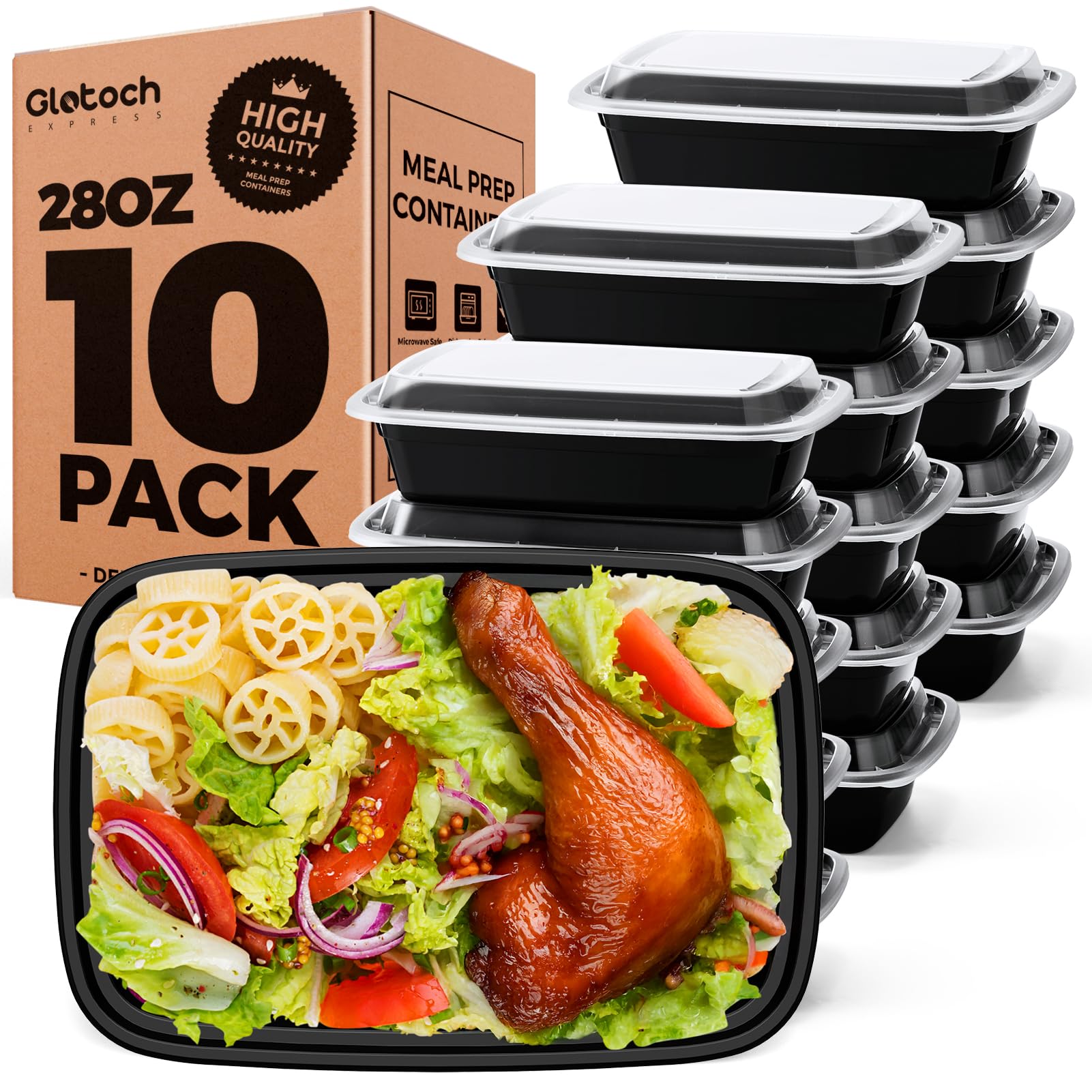 Glotoch Express 28oz container lids closeup showing secure seal for leak-free freshness.