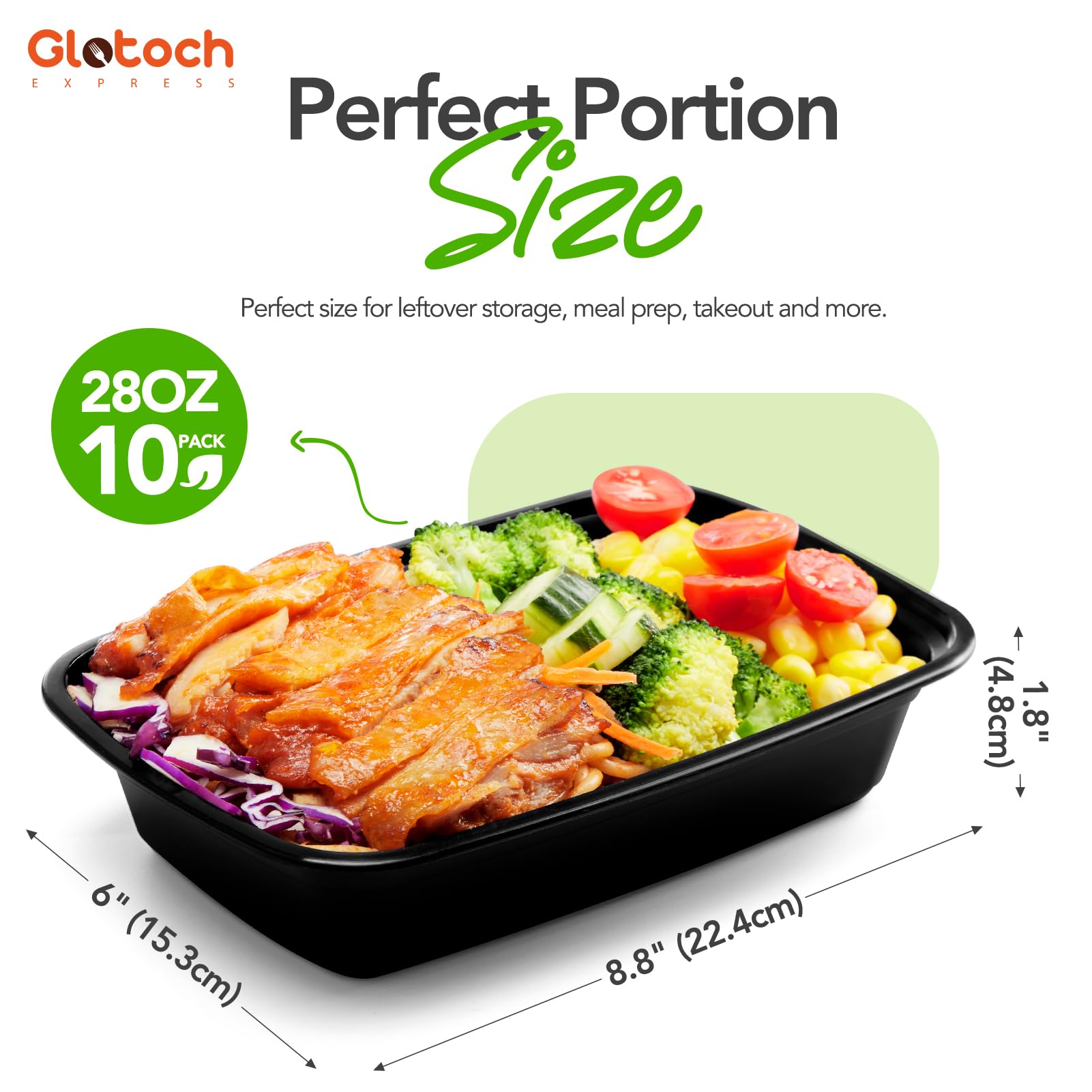 Glotoch Express 28oz container in microwave-safe design ready for quick reheating.