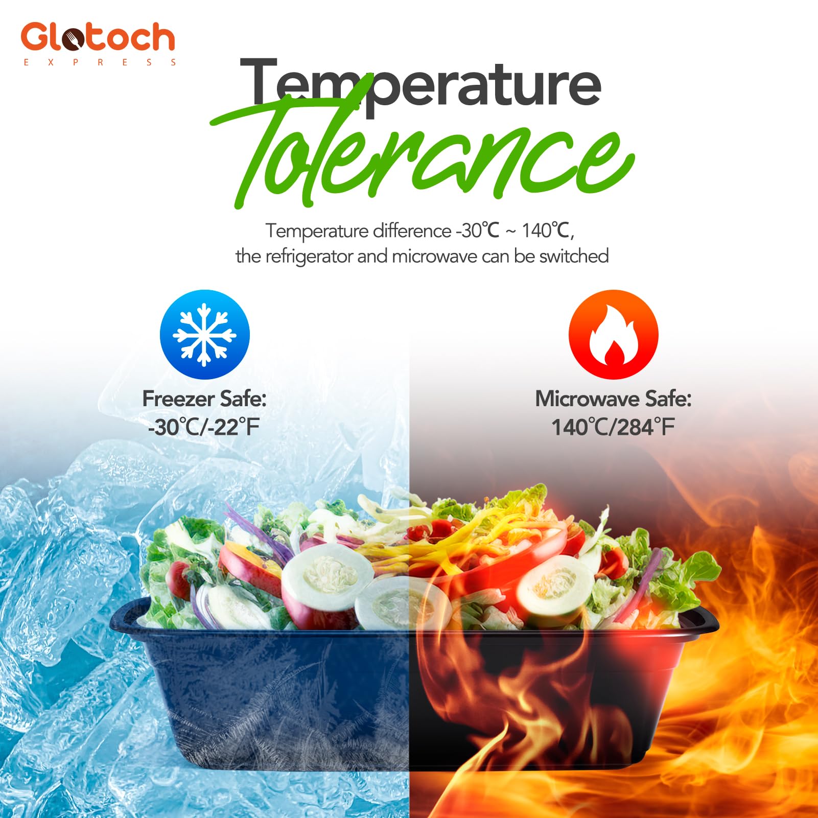 Glotoch Express stackable containers saving freezer space and keeping shelves tidy