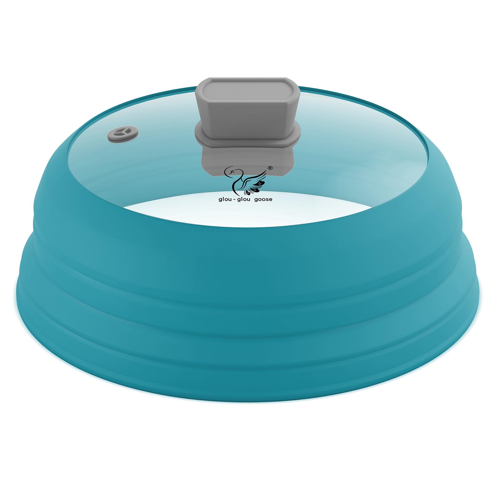 GLOU-GLOU GOOSE GGG blue 11.8-inch microwave splatter cover in use, keeping mess contained.
