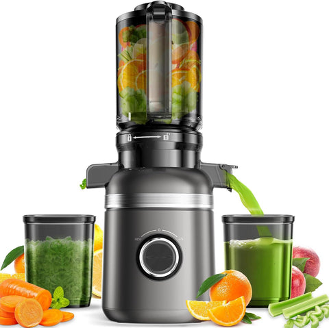 GlowWise cold press juicer with wide feed chute for efficient whole-fruit juicing