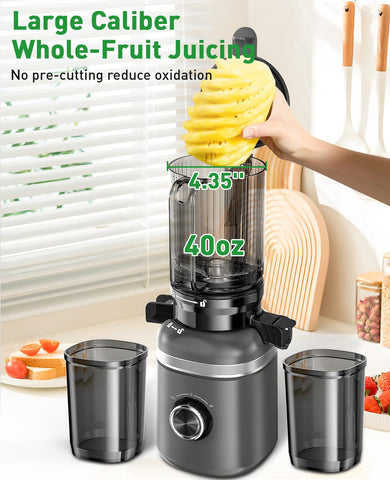 GlowWise juicer shows SUS304 stainless steel auger and six-part snap-fit assembly