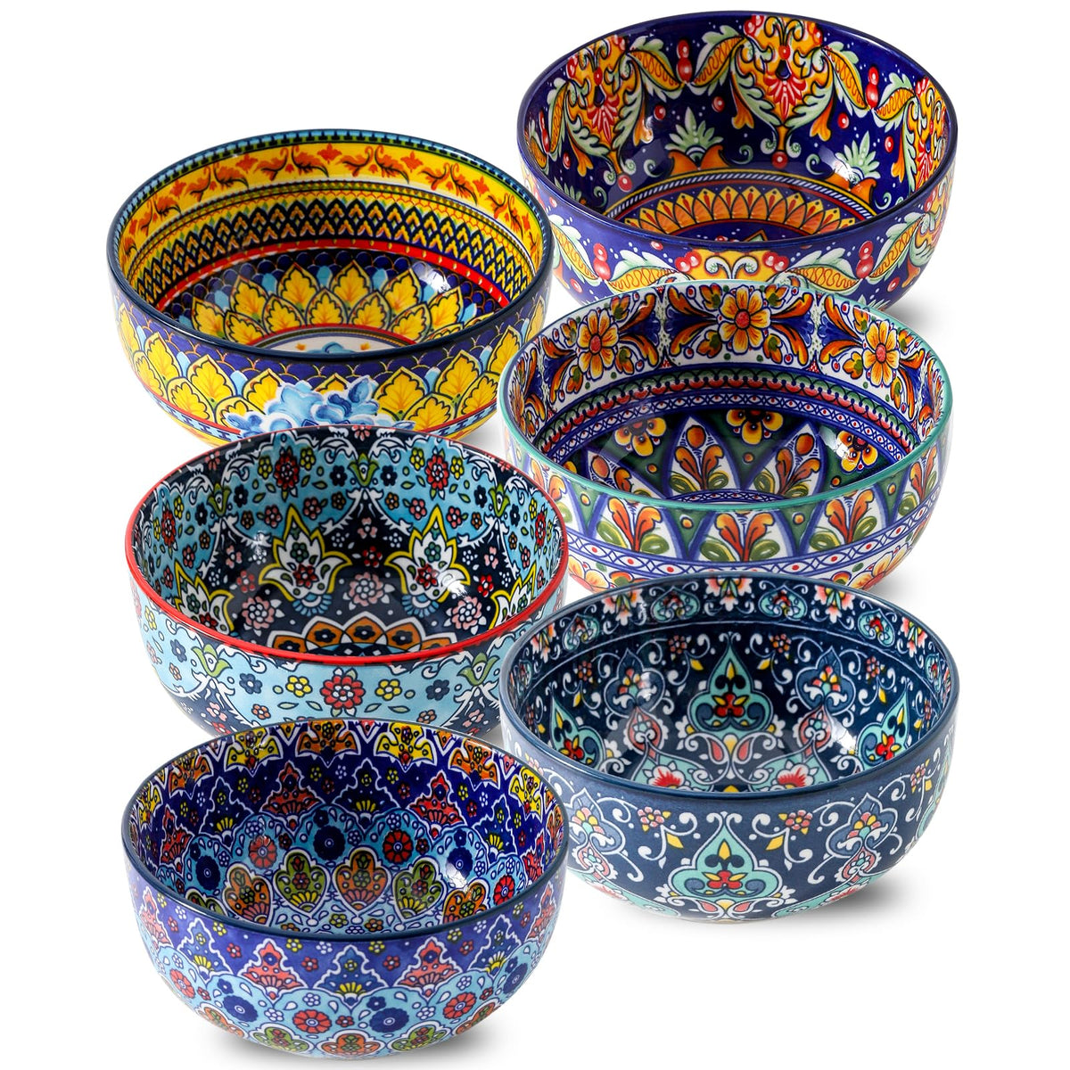 Glowworm bowls with bold bohemian patterns for everyday meals.
