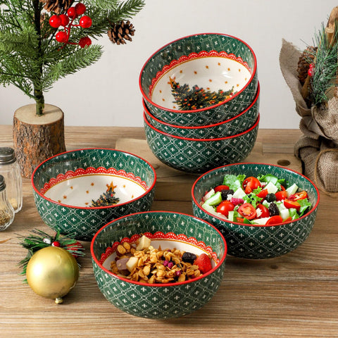 Glowworm durable, lead-free ceramic bowls styled for holiday table use.
