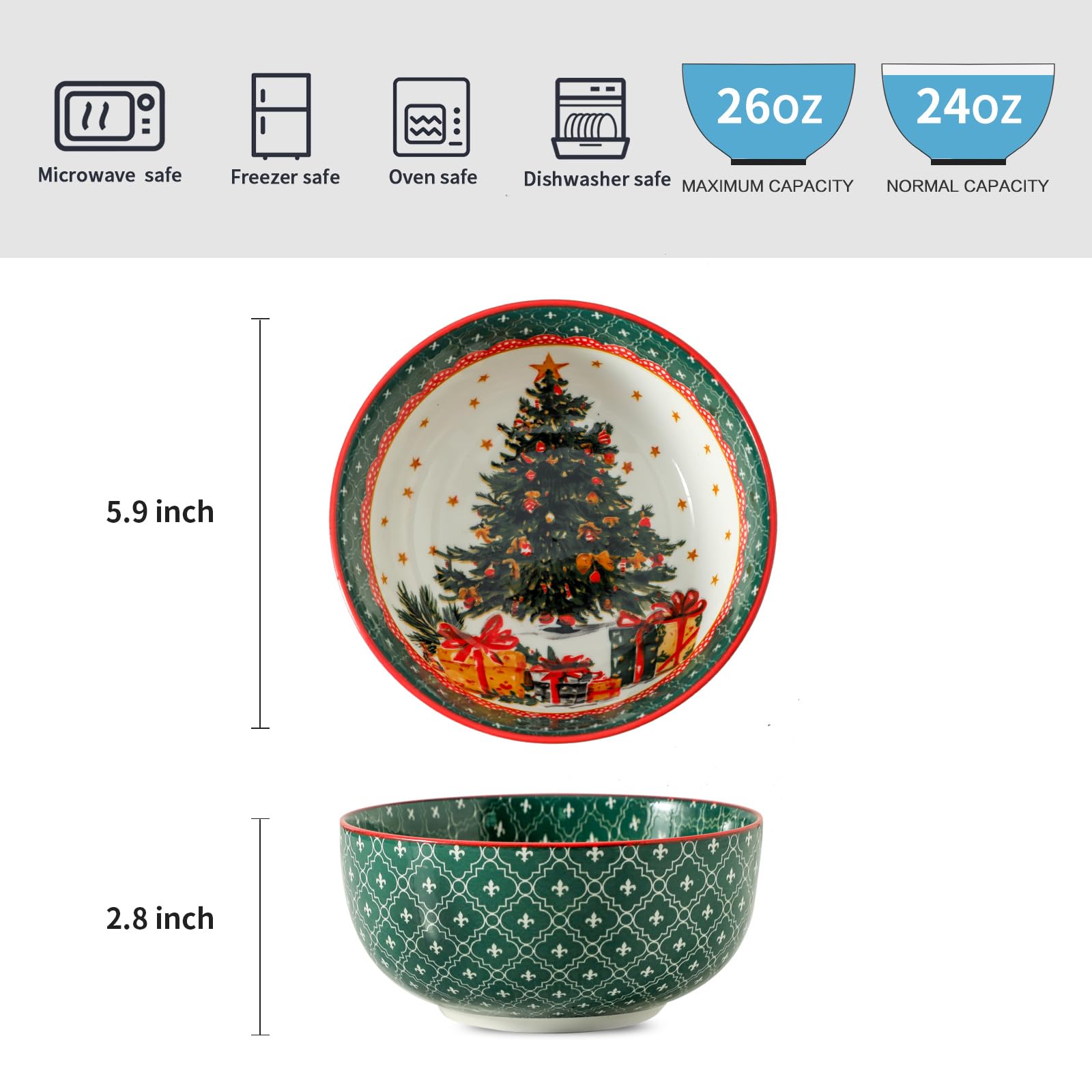 Glowworm 26 oz ceramic bowls set suitable for oatmeal, desserts, and family meals.