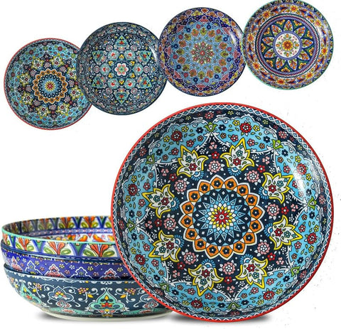 Glowworm pasta bowls set of 4 with bold Bohemian design for vibrant meals.