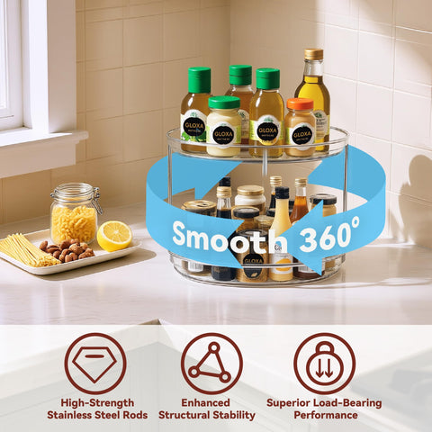 GLOXA double-decker spice rack with clear visibility for quick pantry finds.