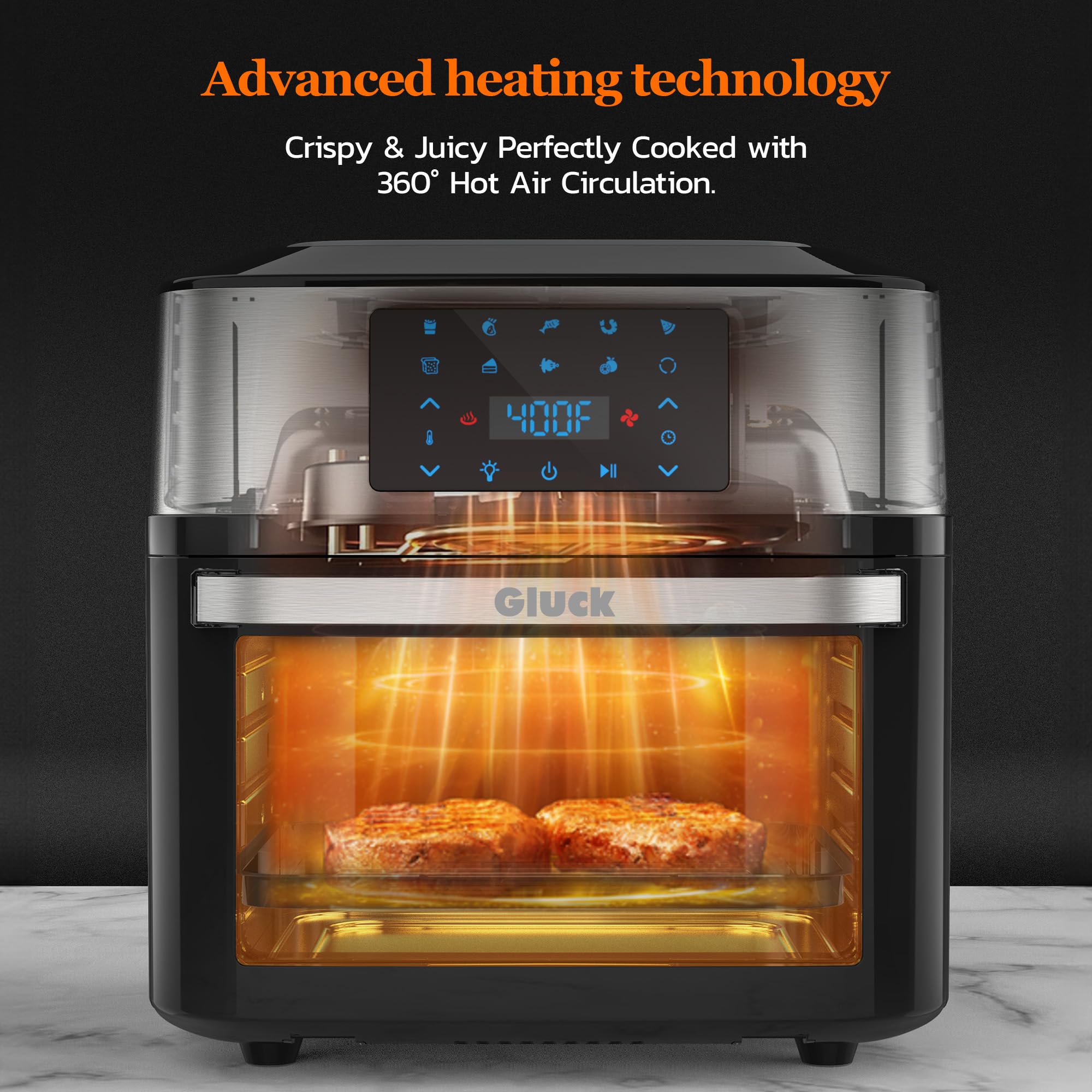 Gluck air fryer oven LED touchscreen makes one-click presets simple