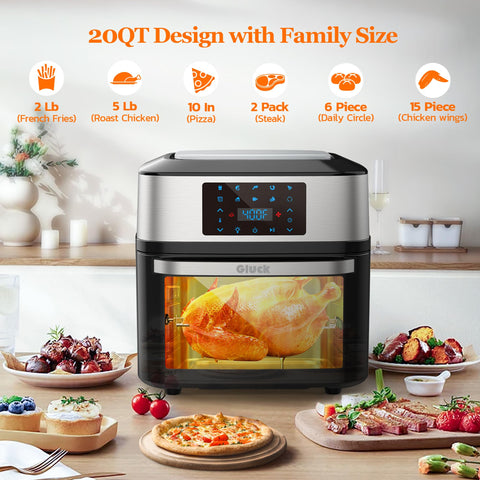 Gluck air fryer oven with rotisserie roasts evenly for family dinners