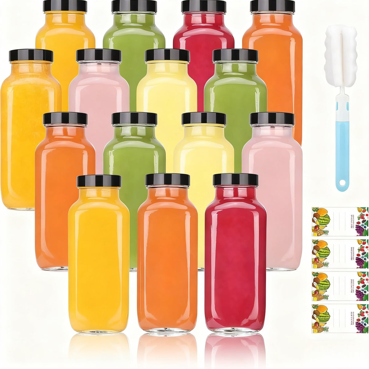 Glxgow 15-pack 8 oz glass bottles with caps for reusable storage