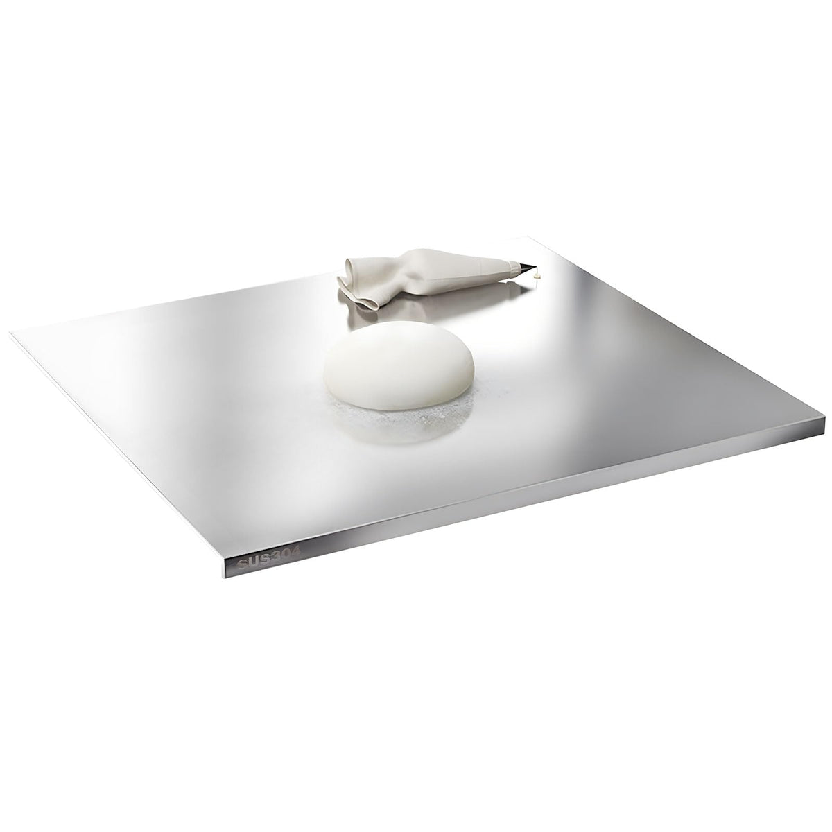 Glyncipher stainless steel cutting board with lip for stable slicing and juice containment.