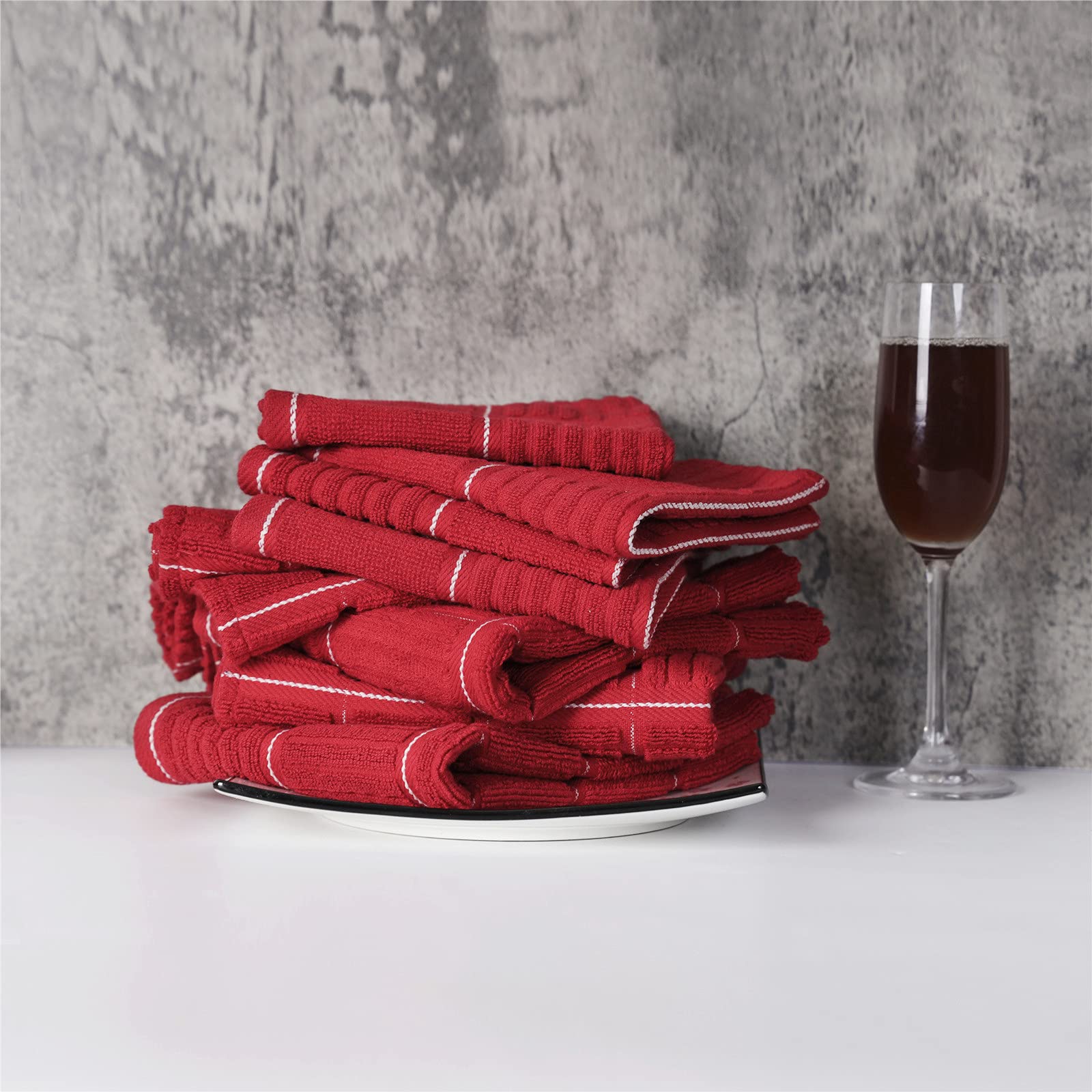 Glynniss red dish drying towels absorbent design ideal for glassware and cookware.