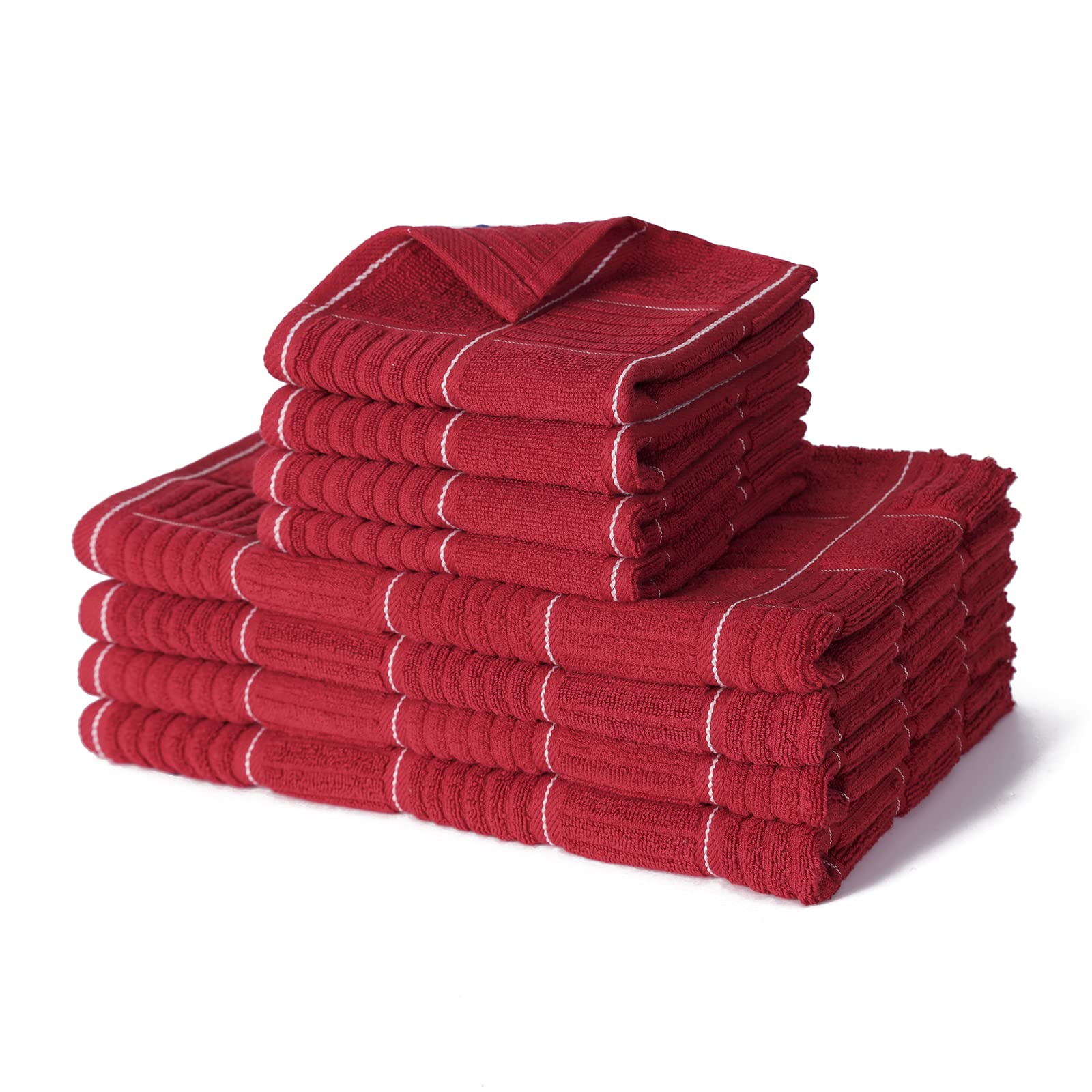 Glynniss red kitchen towels set drying dishes quickly with soft cotton fibers.