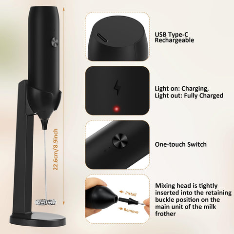 GLZOOO milk frother shows high-speed motor delivering rich foam for lattes.