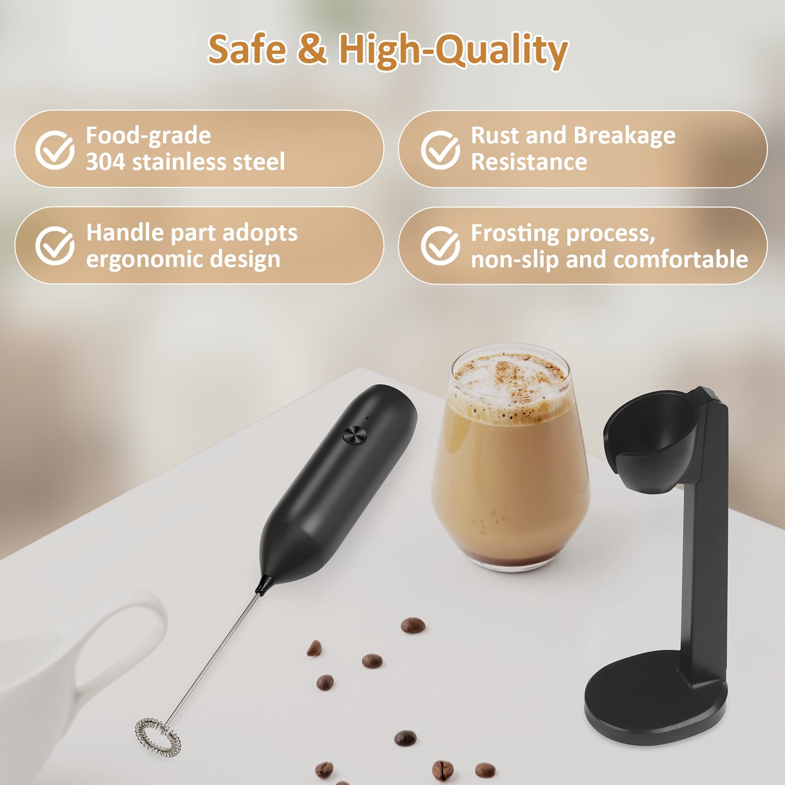GLZOOO frother with USB-C recharge and charging indicator for readiness.