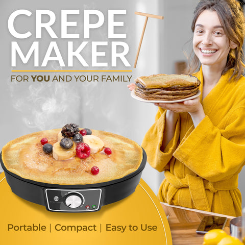 GM Kitchen Essentials Crepe Maker nonstick surface for easy flipping and simple cleanup.