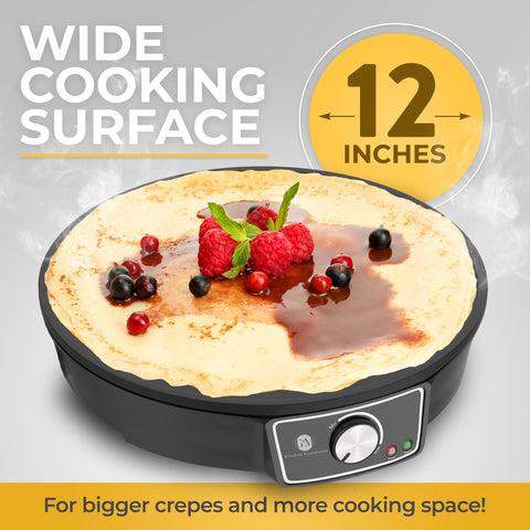GM Kitchen Essentials Crepe Maker temperature indicator guides perfect cooking every time.