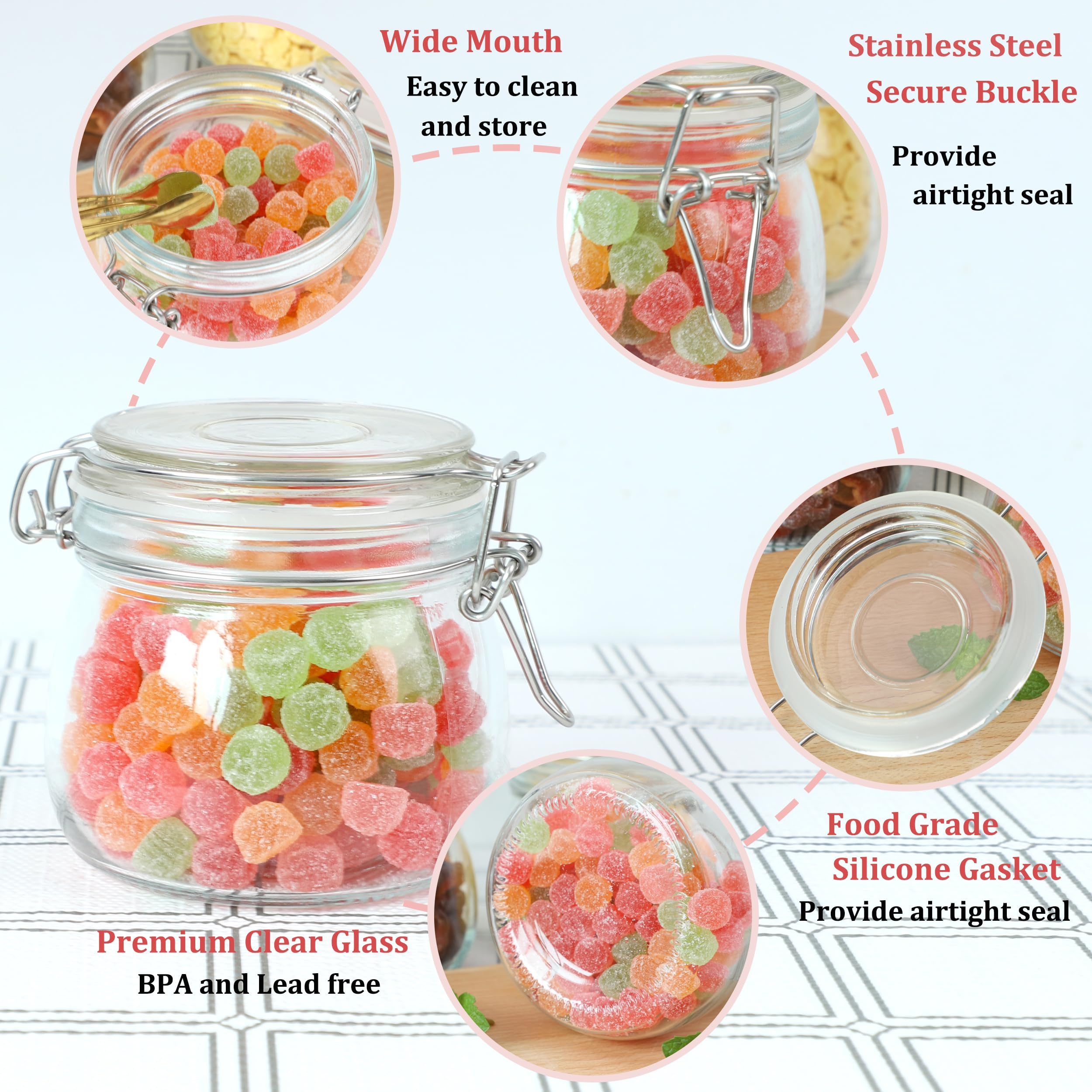GMAEURL airtight lid jars with silicone seal prevent moisture and odors.