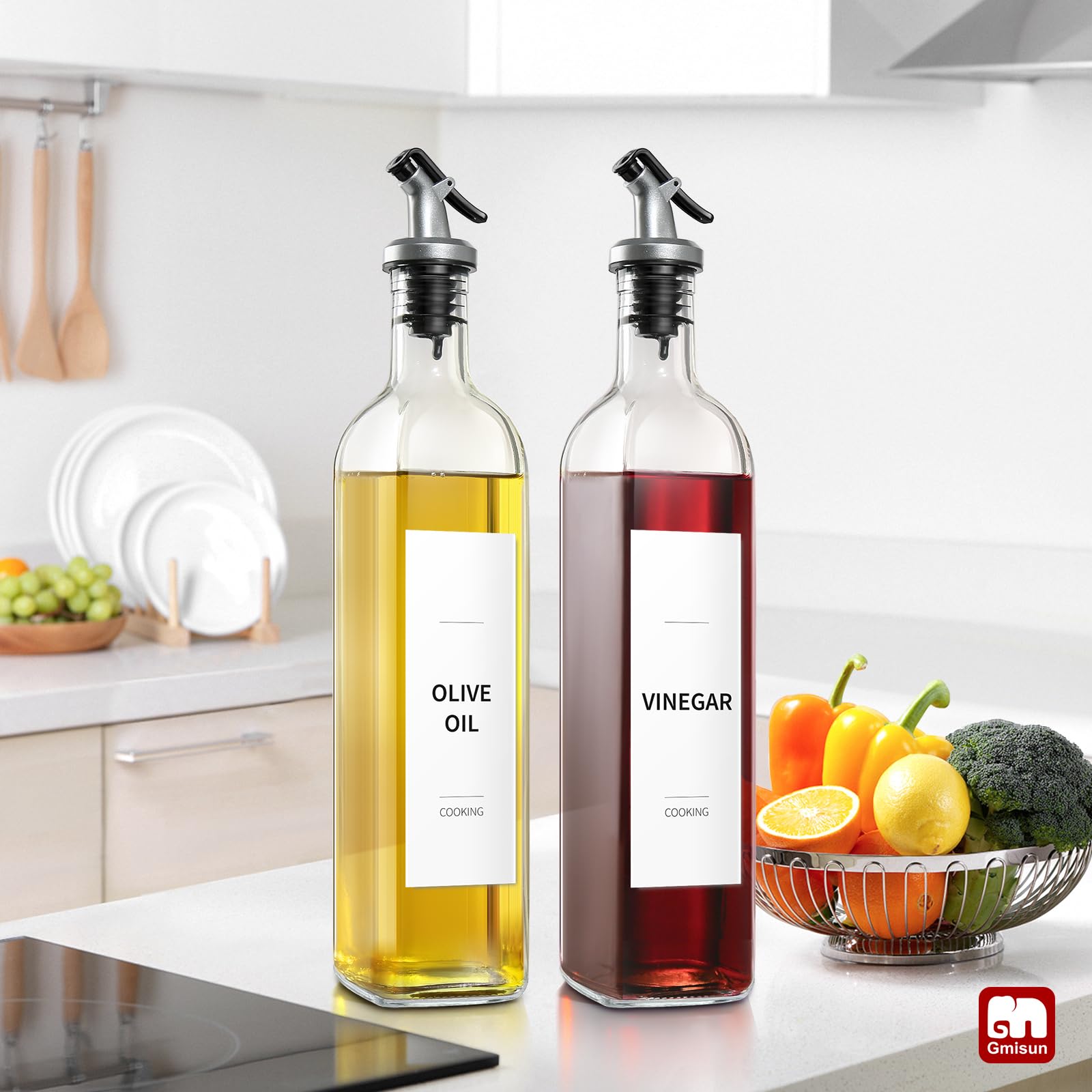 GMISUN labels help identify oils, vinegars, or sauces at a glance.